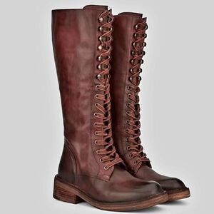 NEW! VINTAGE FOUNDRY CO Leather Sadelle Lace-Up Knee High Boots.